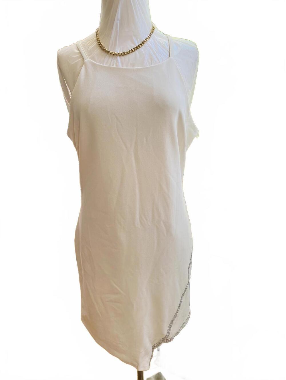Planet Gold Elegant White Sleeveless Dress with Chain Detail Size XXL